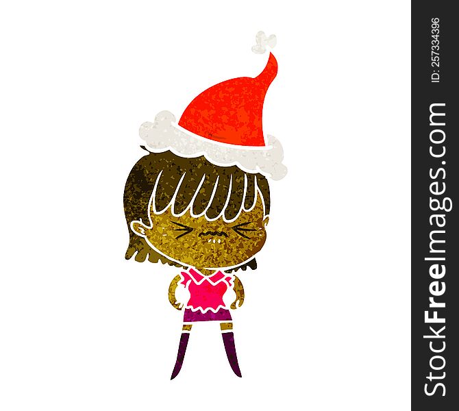 Annoyed Retro Cartoon Of A Girl Wearing Santa Hat