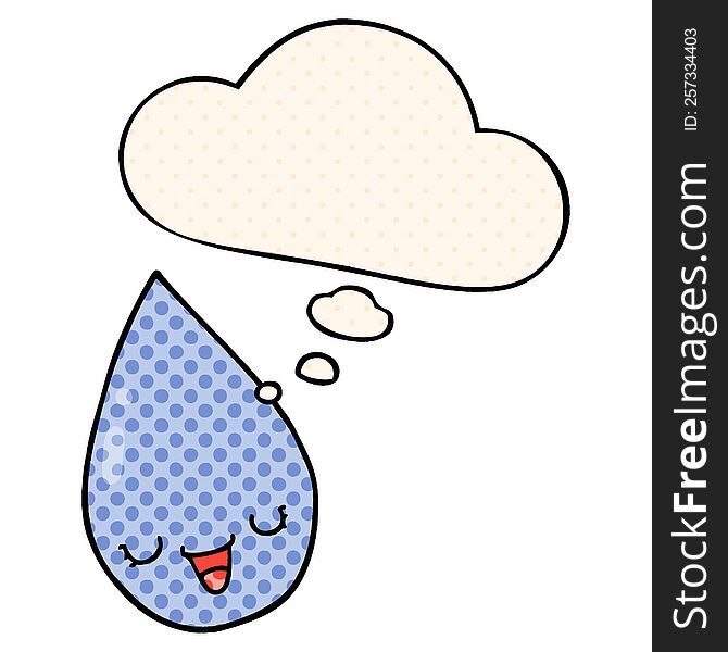 cartoon raindrop with thought bubble in comic book style