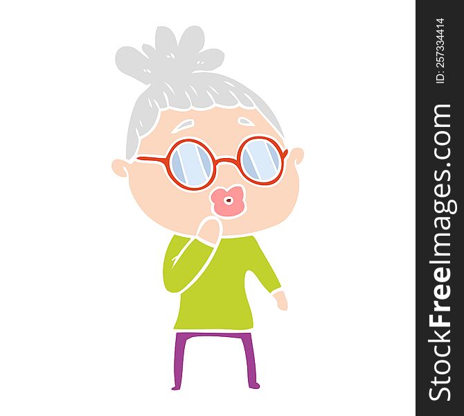 Flat Color Style Cartoon Woman Wearing Spectacles