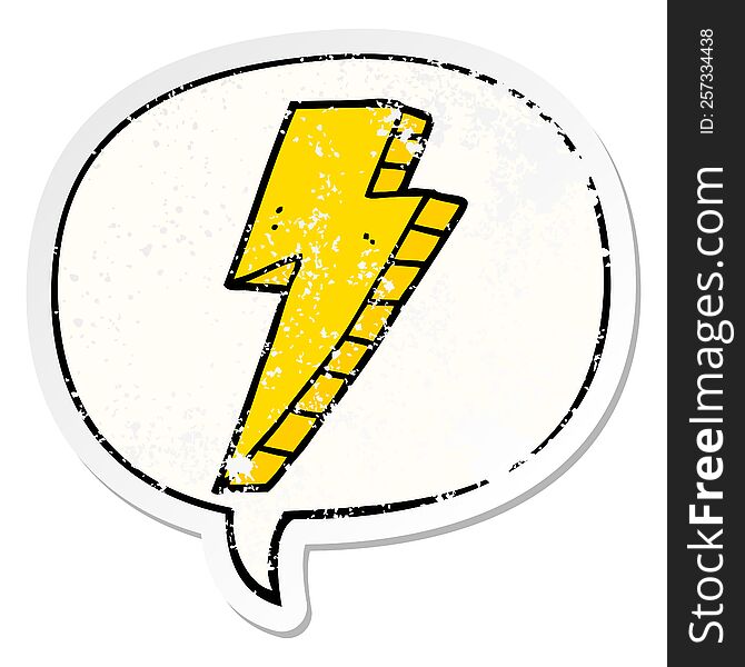 cartoon lightning bolt with speech bubble distressed distressed old sticker. cartoon lightning bolt with speech bubble distressed distressed old sticker