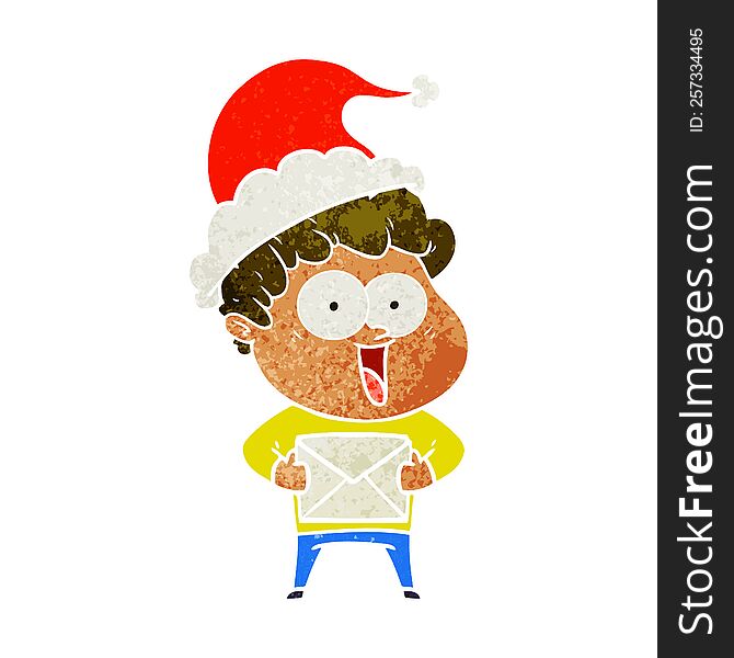 Retro Cartoon Of A Happy Man Wearing Santa Hat