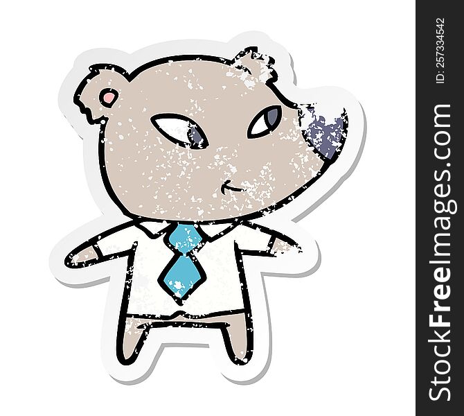 Distressed Sticker Of A Cute Cartoon Bear In Office Clothes