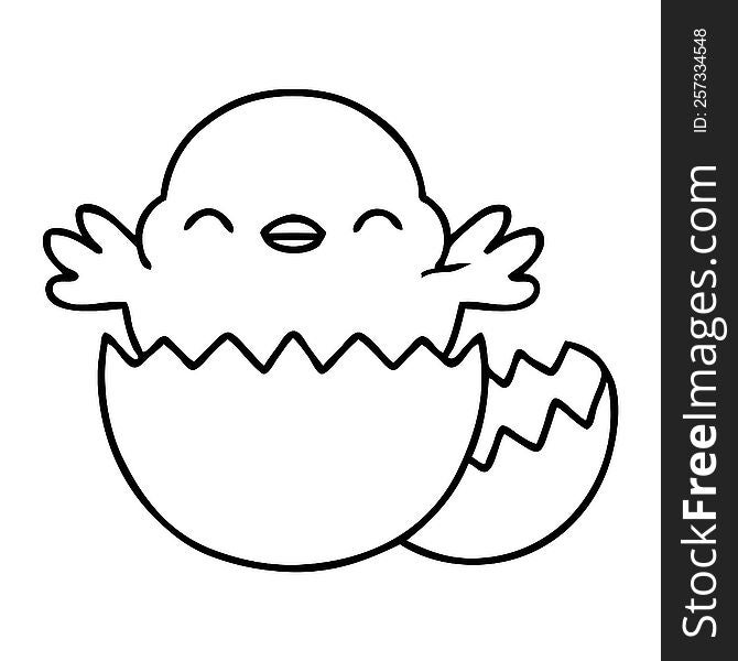 line doodle of a cute baby bird hatching from an egg shell. line doodle of a cute baby bird hatching from an egg shell