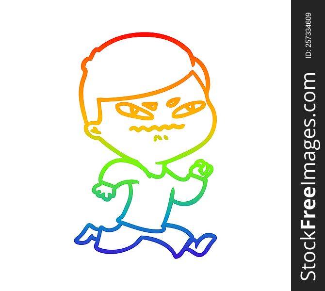 rainbow gradient line drawing of a cartoon angry man