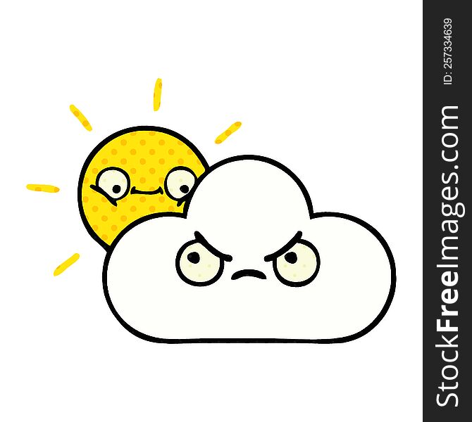 comic book style cartoon sunshine and cloud