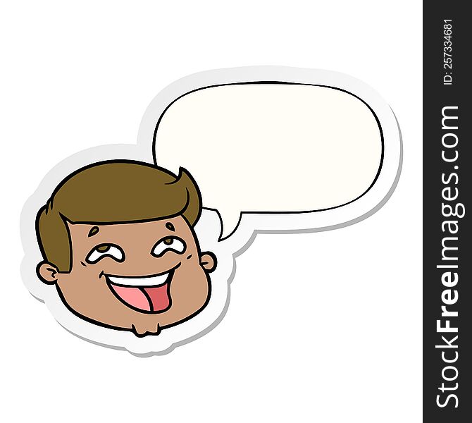 happy cartoon male face with speech bubble sticker
