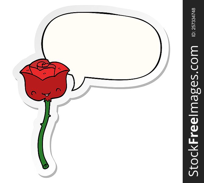 cartoon rose with speech bubble sticker. cartoon rose with speech bubble sticker