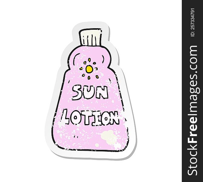 retro distressed sticker of a cartoon sun lotion