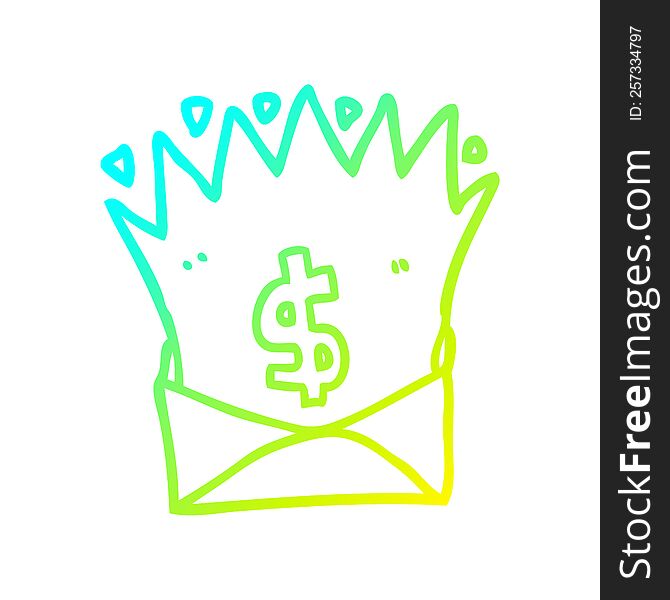 Cold Gradient Line Drawing Cartoon Envelope With Money Sign