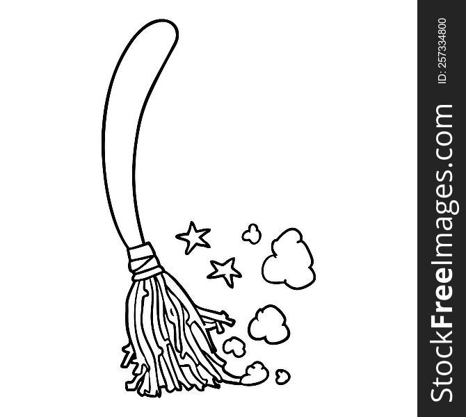 line drawing of a halloween witches broom. line drawing of a halloween witches broom