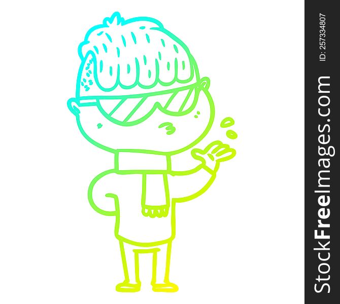 cold gradient line drawing cartoon boy wearing sunglasses