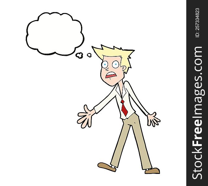 Cartoon Stressed Man With Thought Bubble