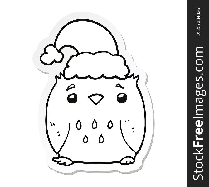 Sticker Of A Cute Cartoon Owl Wearing Christmas Hat