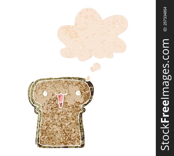 cute cartoon toast with thought bubble in grunge distressed retro textured style. cute cartoon toast with thought bubble in grunge distressed retro textured style