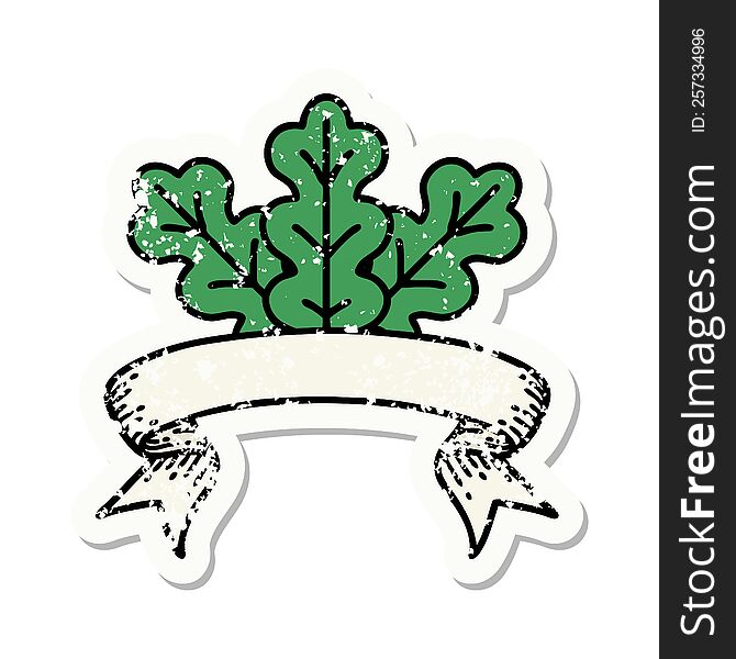 Grunge Sticker With Banner Of A Leaf