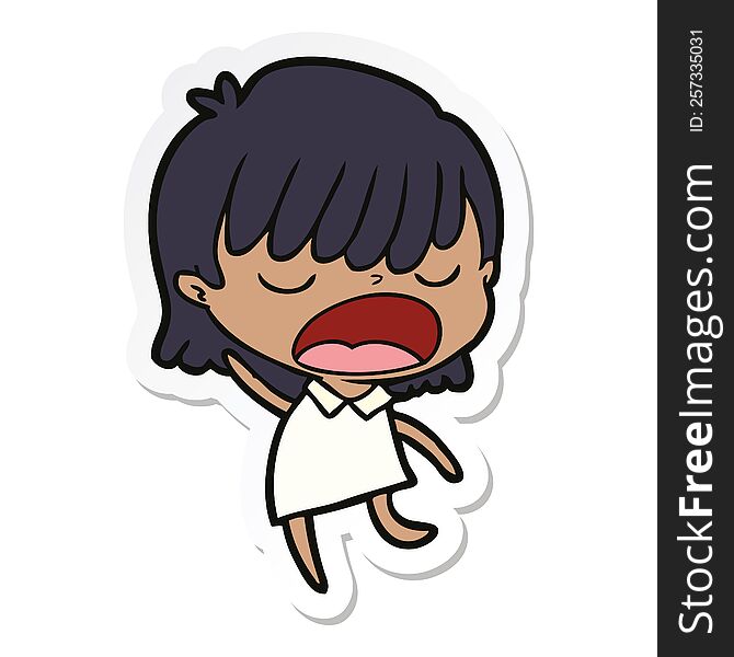 sticker of a cartoon woman talking loudly