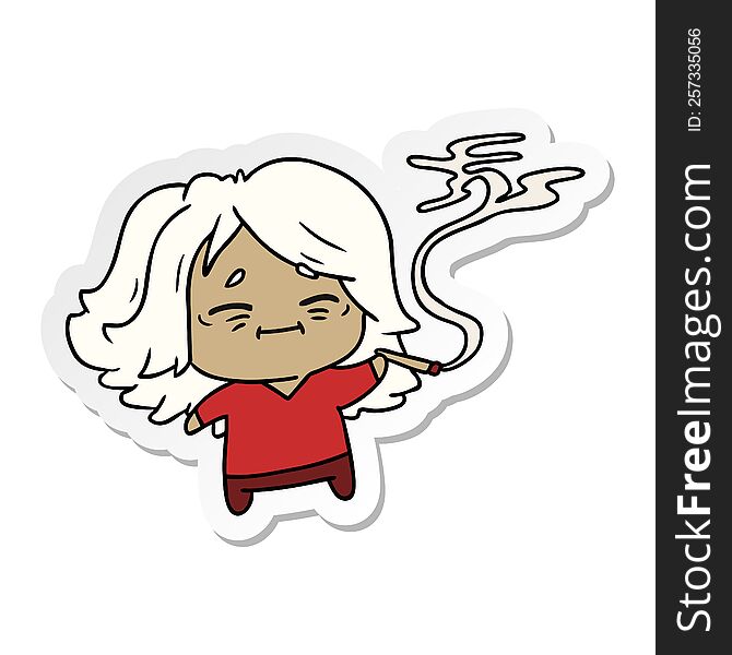 freehand drawn sticker cartoon of cute kawaii old woman