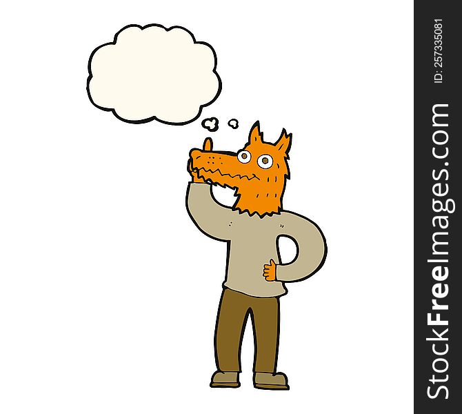 Cartoon Fox Man With Idea With Thought Bubble
