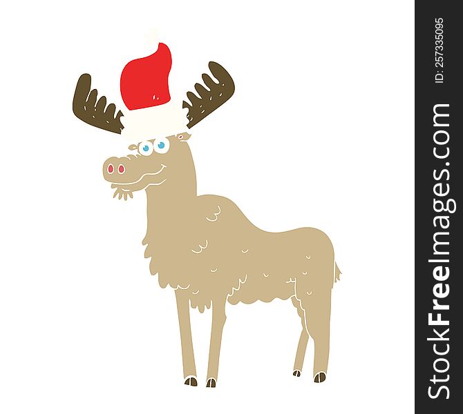Flat Color Illustration Of A Cartoon Christmas Moose