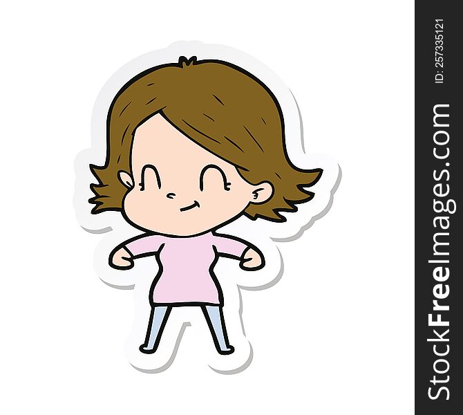 Sticker Of A Cartoon Friendly Girl