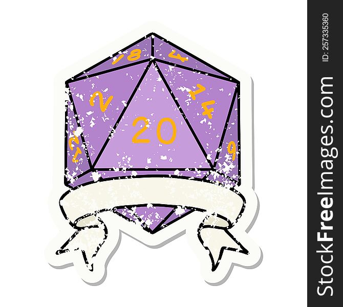 natural 20 critical hit D20 dice roll grunge sticker