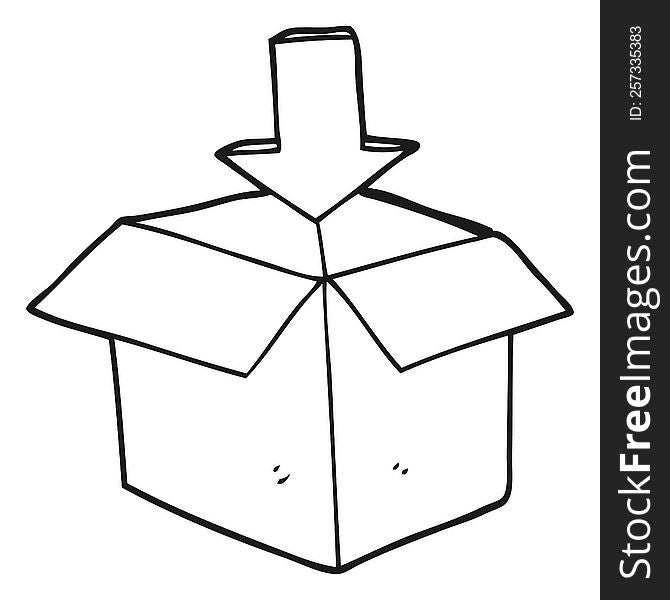 freehand drawn black and white cartoon box with arrow download storage symbol