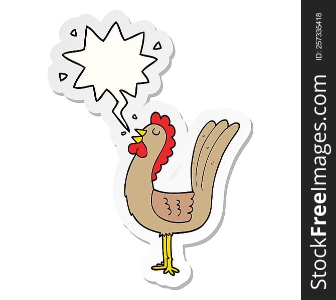 cartoon rooster with speech bubble sticker. cartoon rooster with speech bubble sticker