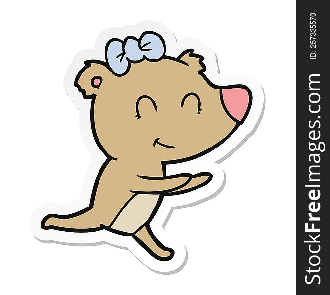 sticker of a running female bear cartoon