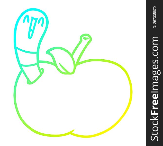 Cold Gradient Line Drawing Cartoon Worm In Apple