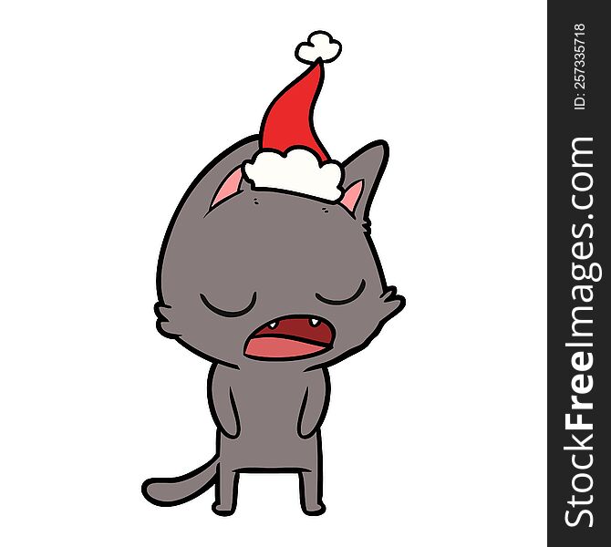 Talking Cat Line Drawing Of A Wearing Santa Hat