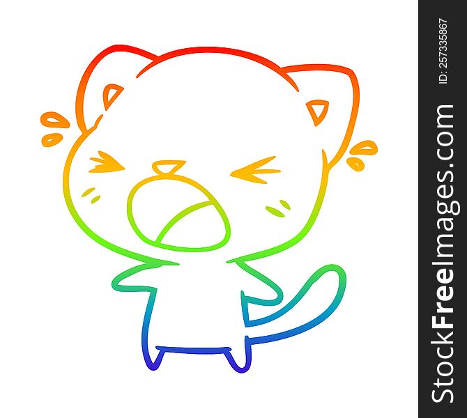 Rainbow Gradient Line Drawing Cute Cartoon Cat Crying