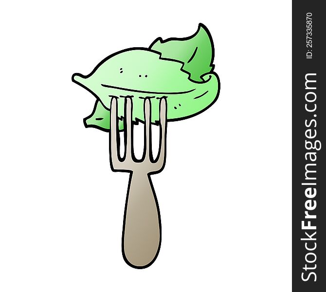 Vector Gradient Illustration Cartoon Salad Leaves On Fork