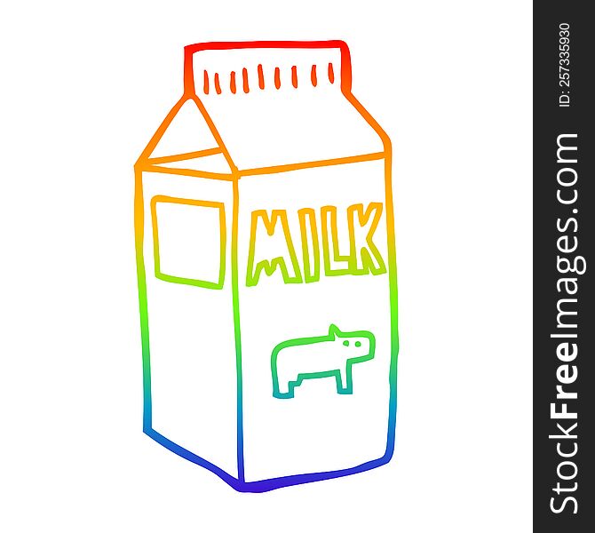 rainbow gradient line drawing of a cartoon milk carton