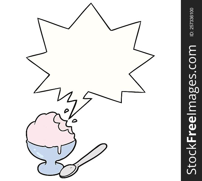 cartoon ice cream dessert in bowl and speech bubble