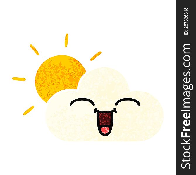 retro illustration style cartoon of a sunshine and cloud