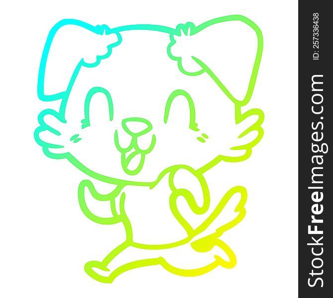 cold gradient line drawing of a laughing cartoon dog jogging