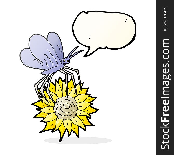 Speech Bubble Cartoon Butterfly On Flower
