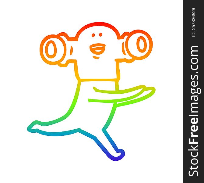 rainbow gradient line drawing of a friendly cartoon alien running