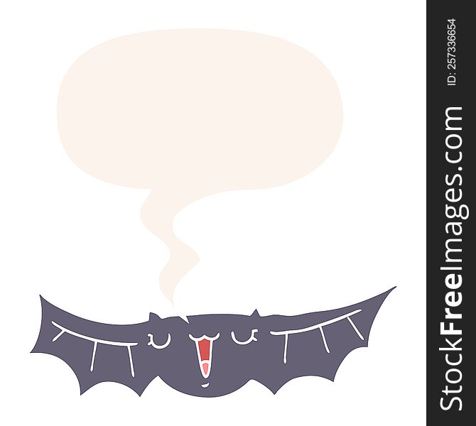 Cartoon Bat And Speech Bubble In Retro Style