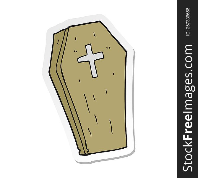 Sticker Of A Cartoon Spooky Coffin