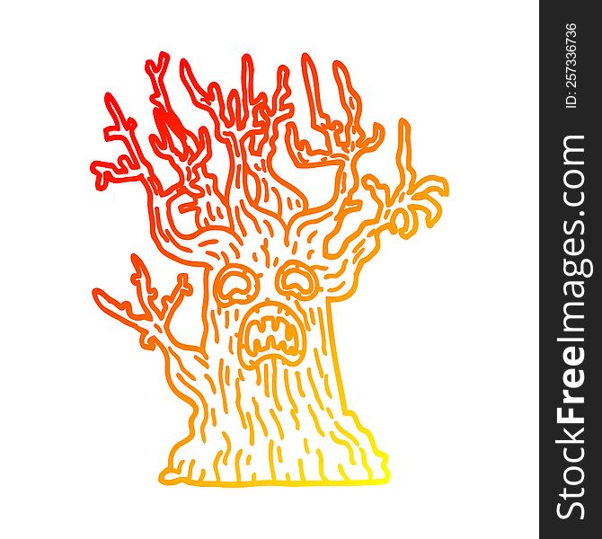 Warm Gradient Line Drawing Cartoon Spooky Tree
