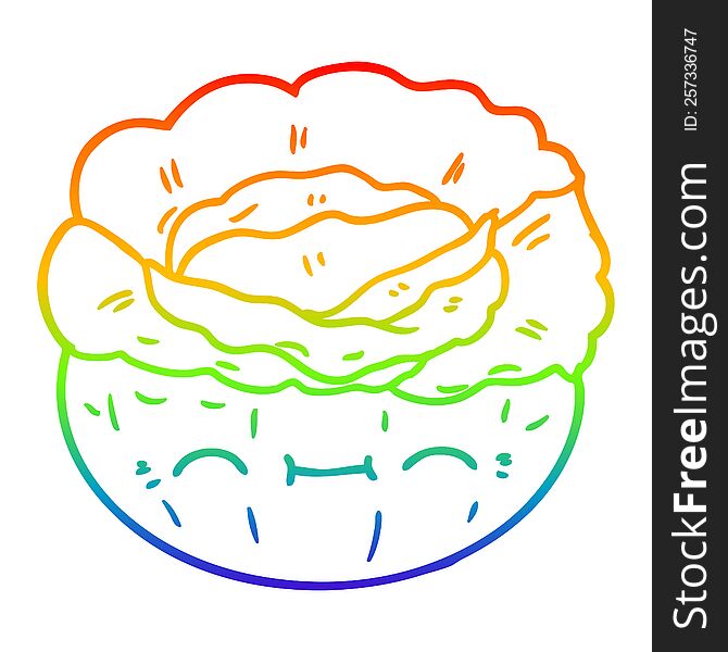 Rainbow Gradient Line Drawing Cartoon Cabbage