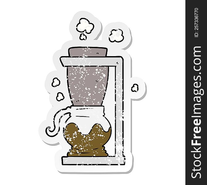 distressed sticker of a cartoon filter coffee machine