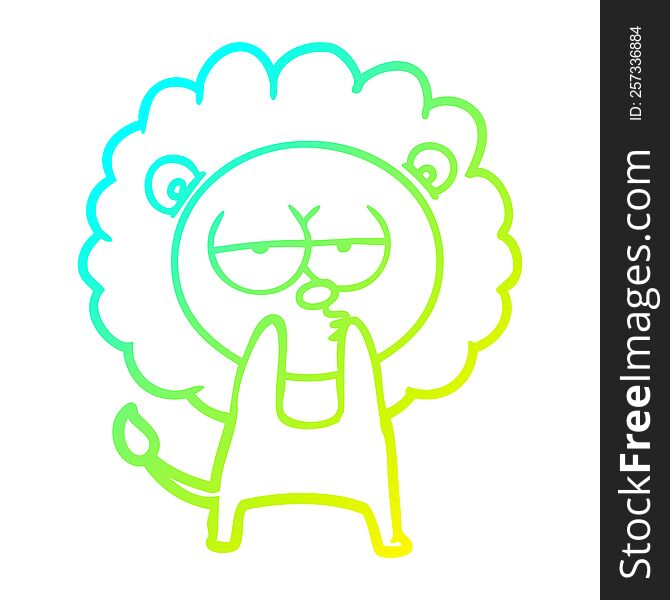 cold gradient line drawing of a cartoon tired lion