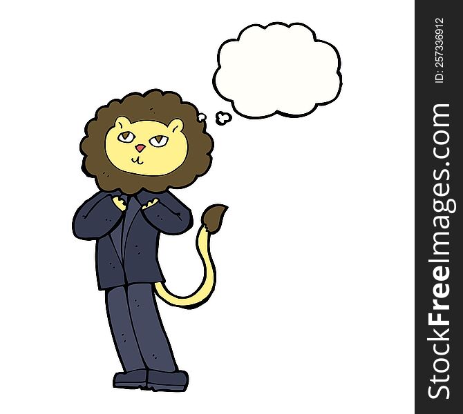 Cartoon Lion Businessman With Thought Bubble