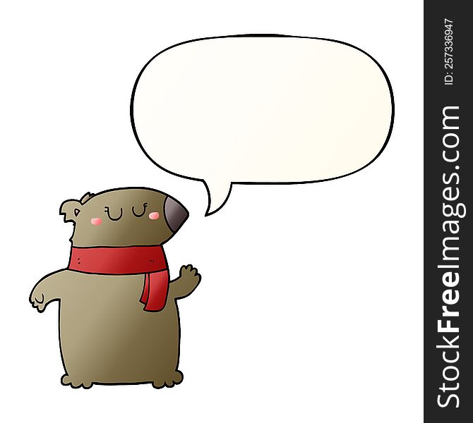 Cartoon Bear And Scarf And Speech Bubble In Smooth Gradient Style