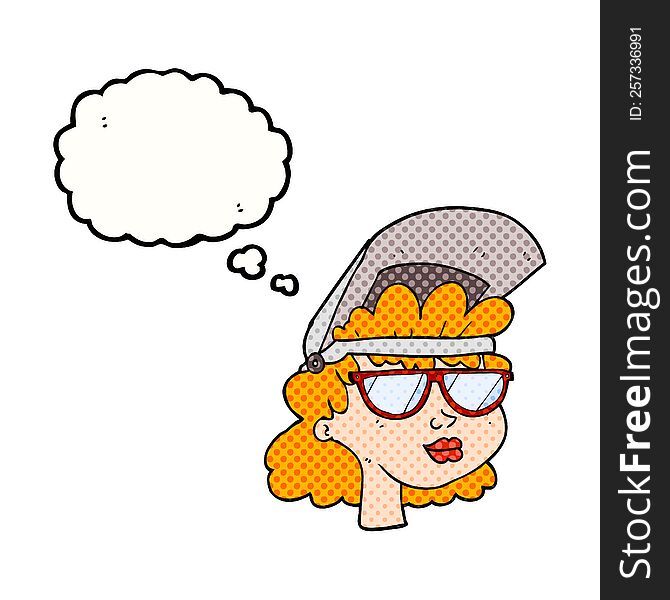 Thought Bubble Cartoon Woman With Welding Mask And Glasses