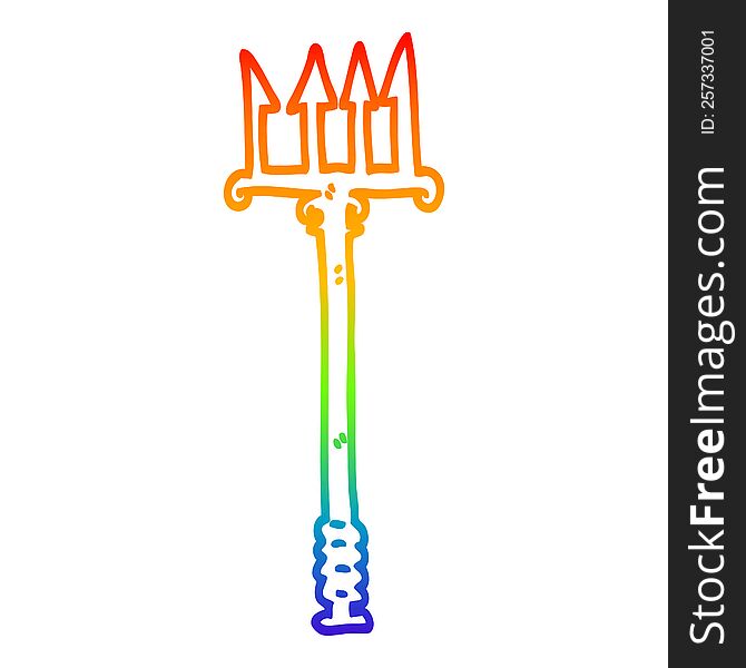 rainbow gradient line drawing of a cartoon pitchfork