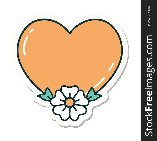 sticker of tattoo in traditional style of a heart and flower. sticker of tattoo in traditional style of a heart and flower