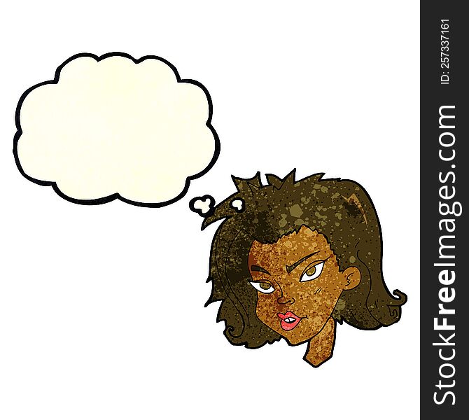 Cartoon Female Face With Thought Bubble